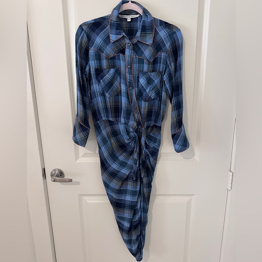Veronica Beard Navy and Gray Plaid Shirt - Picture 2 of 3